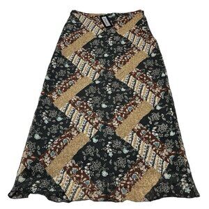 Vintage Cassees Maxi Skirt Womens PL Dark Floral Patchwork Lined Boho Hippie NOS
